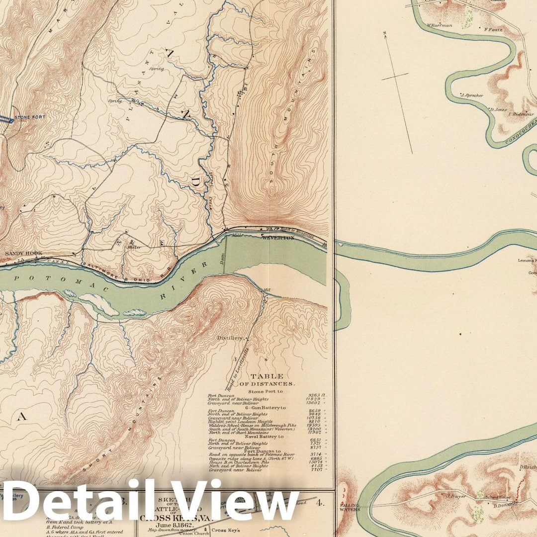 Historic Map - Military Atlas - 1895 Harper's Ferry, Hagerstown, Funkstown, Williamsport, Falling Waters. - Vintage Wall Art