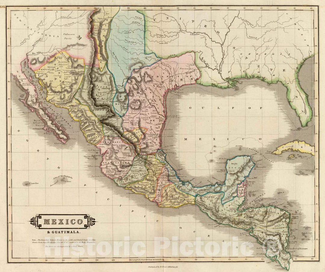 Historic Map : Guatemala; Mexico, U.S. West, , Central America 1831 Mexico, Guatimala. , Vintage Wall Art