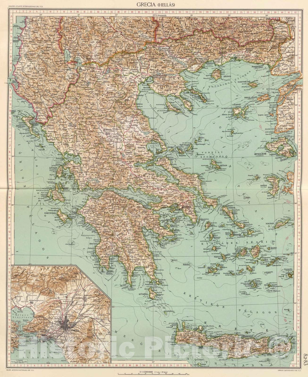 Historic Map : Greece, Athens Region (Greece) 1929 82-83. Grecia. , Vintage Wall Art