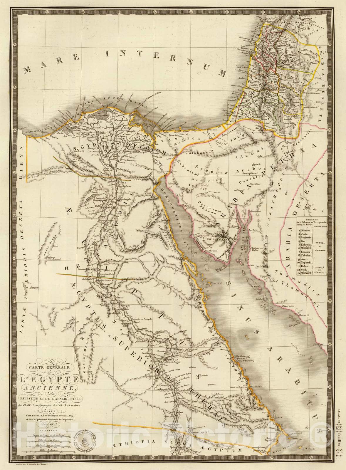 Historic Map : Egypt; Palestine, Middle East 1822 Egypte ancienne, Palestine, Arabie Petree. v2 , Vintage Wall Art