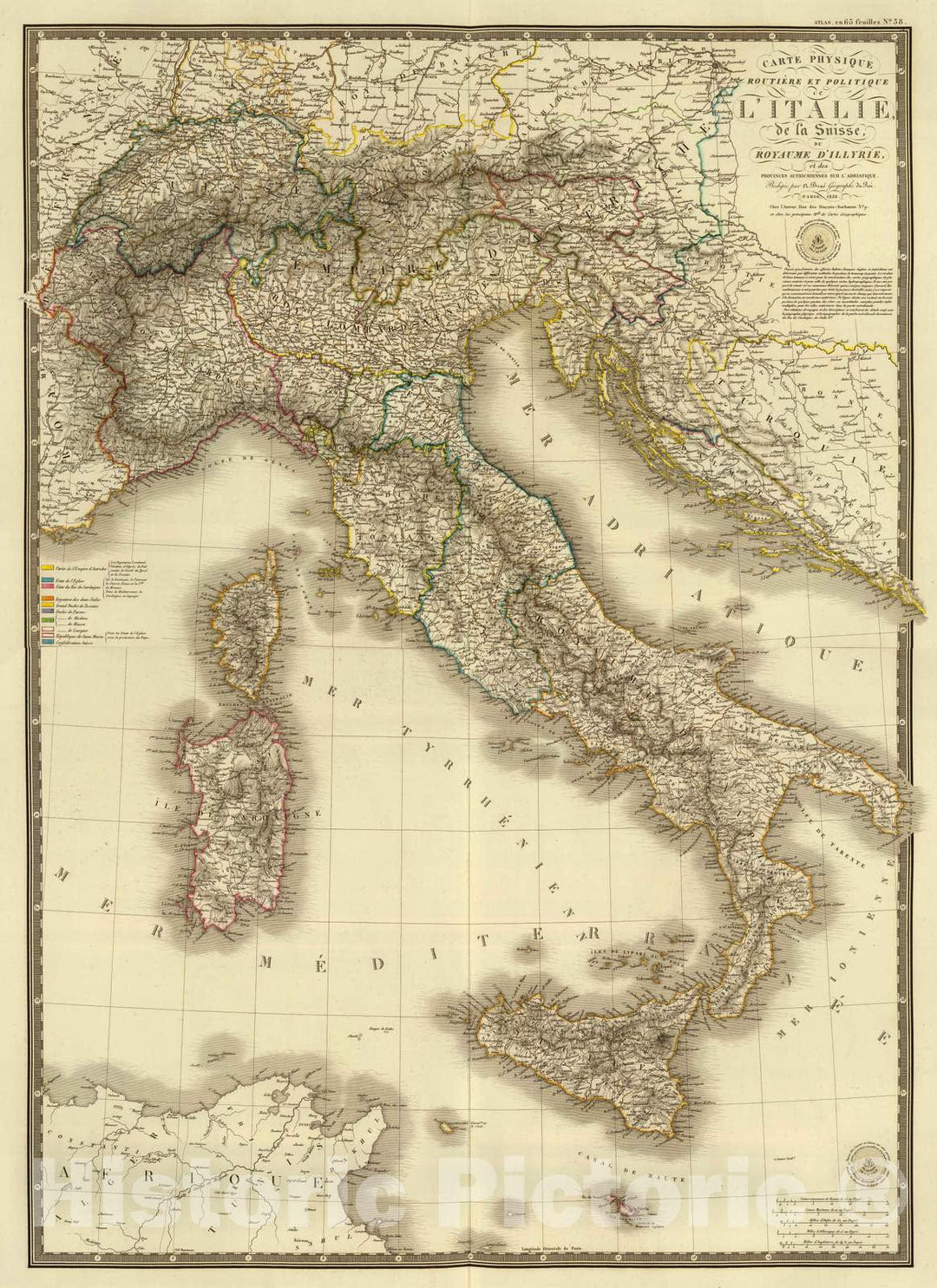 Historic Map : Italy; Switzerland, Balkan Peninsula 1826 Composite: Italie, Suisse, Illyrie. , Vintage Wall Art