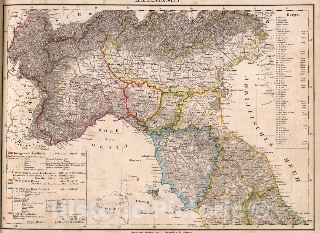 Historic Map : Italy, 1855 Italien 1. , Vintage Wall Art