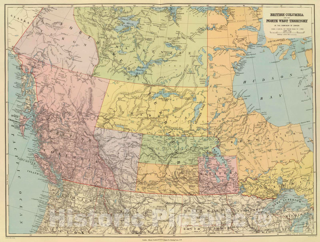 Historic Map : 1901 British Columbia, North West Territory. - Vintage Wall Art