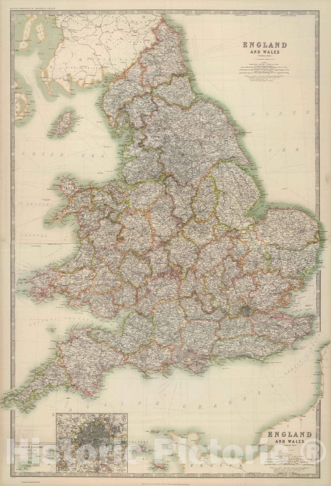 Historic Map : 1910 Composite: England and Wales. - Vintage Wall Art