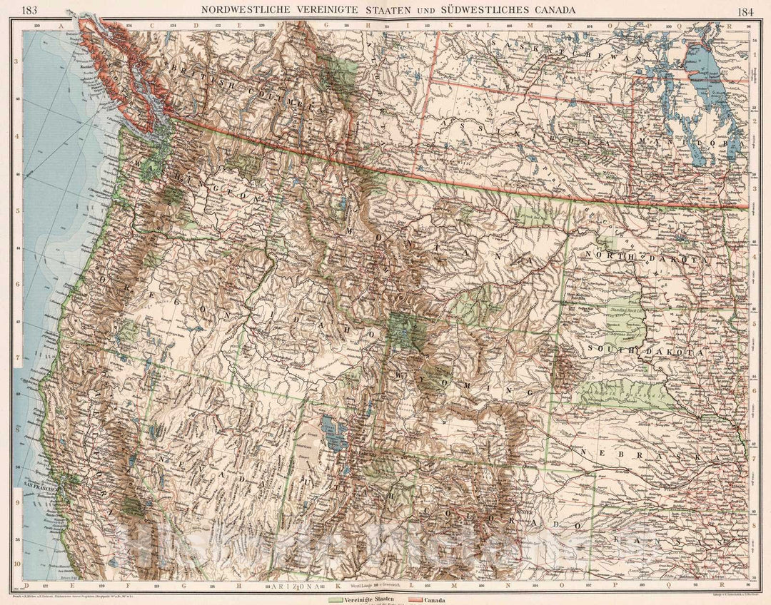 Historic Map : Canada; United States, , North America 1905 Nordwestliche Vereinigte Staaten und Sudwestliches Canada , Vintage Wall Art