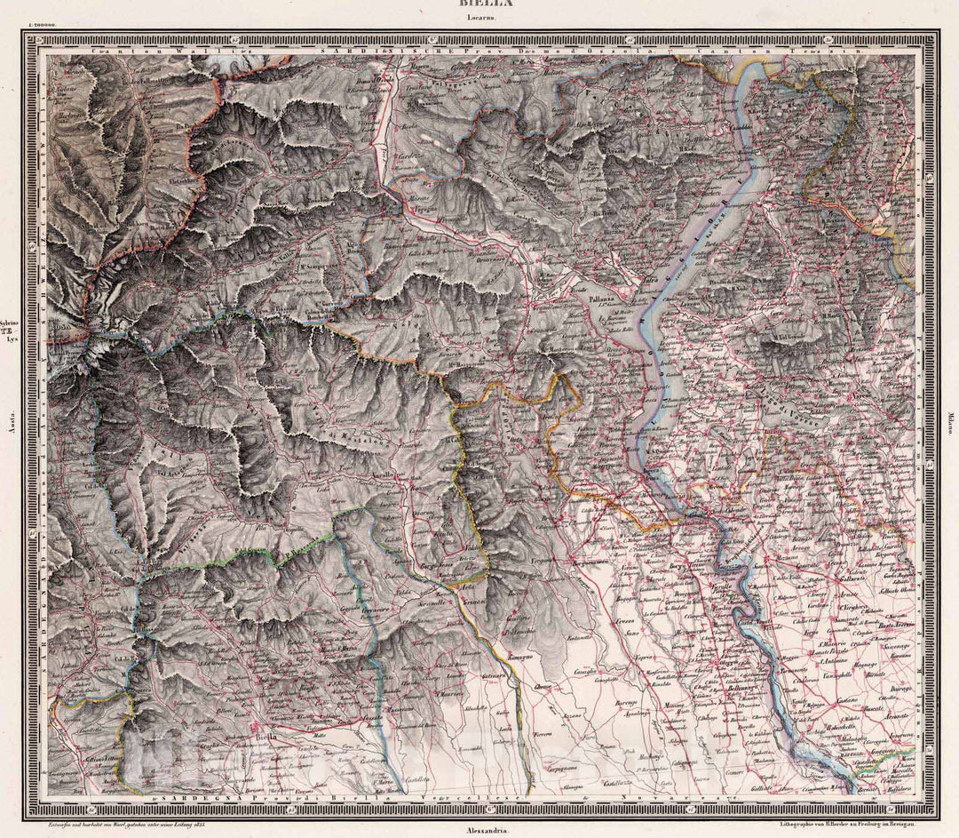 Historic Map : Italy , Biella (Italy), 1835 Biella , Vintage Wall Art