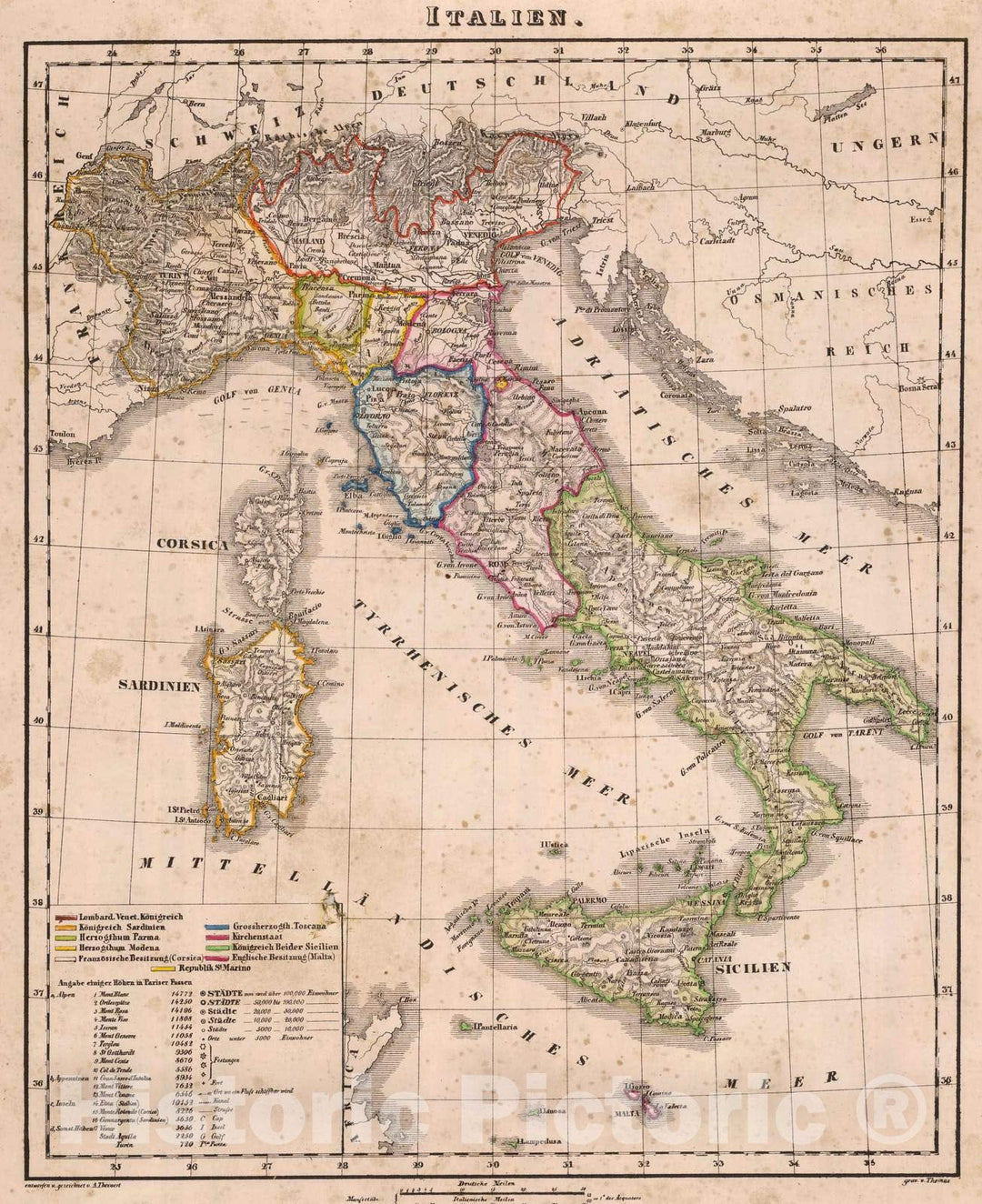 Historic Map : Italy, 1855 Italien. , Vintage Wall Art