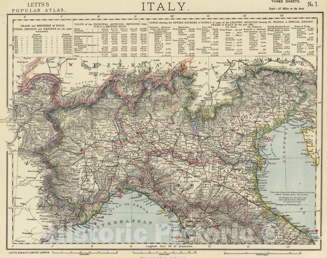 Historic Map : 1883 Italy 1. - Vintage Wall Art