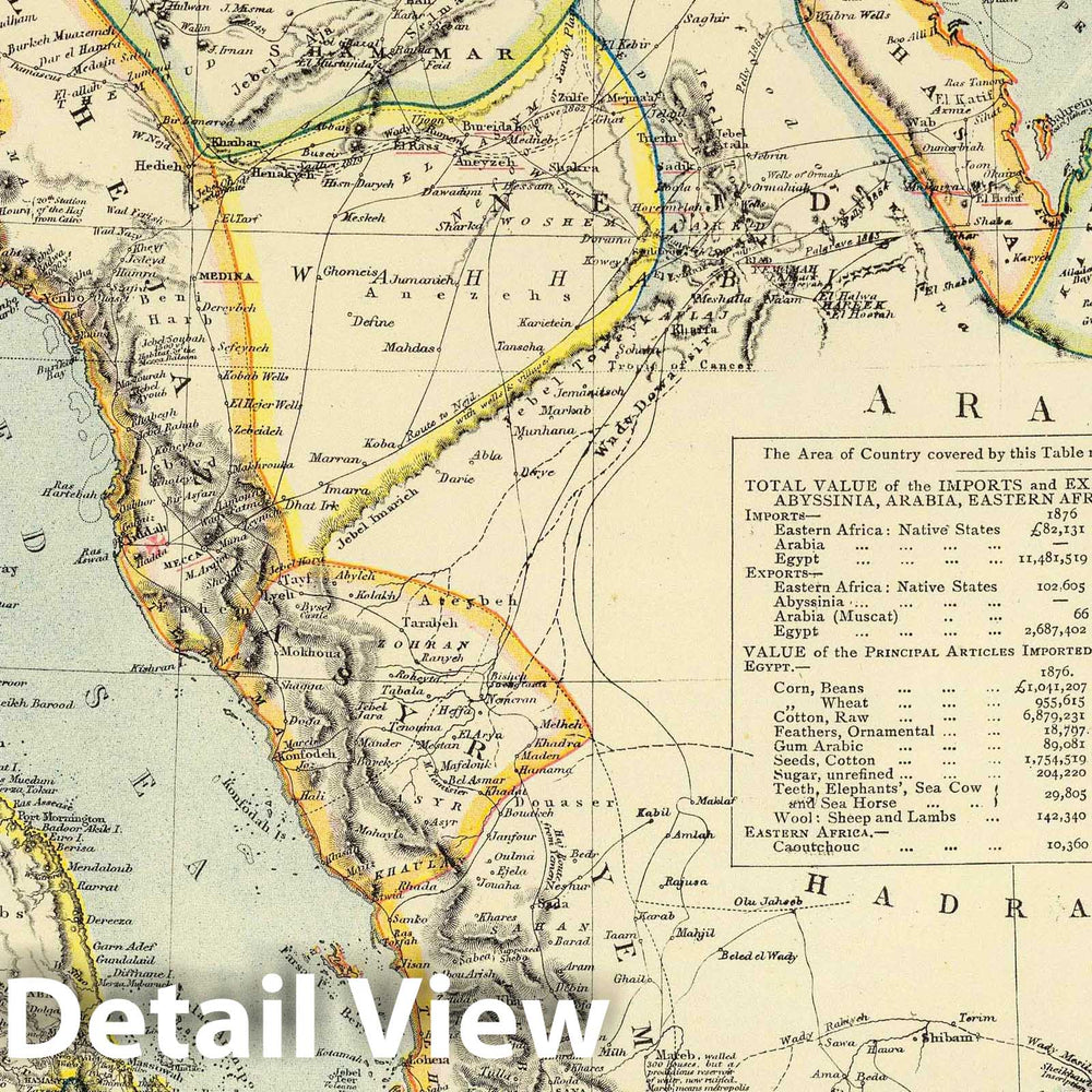 Historic Map - World Atlas - 1883 Arabia, Egypt, Nubia, Abyssinia. - Vintage Wall Art