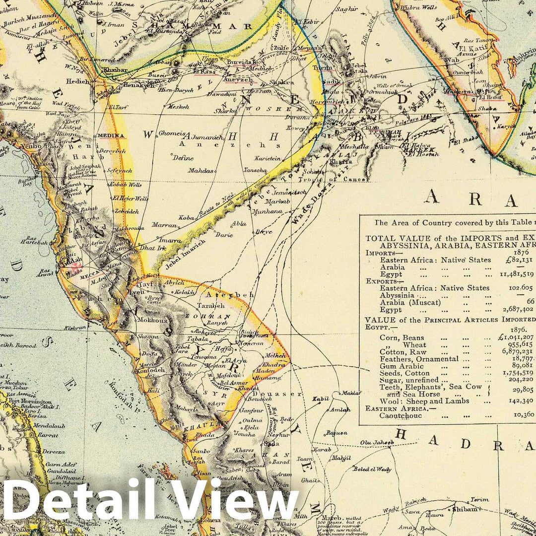 Historic Map - World Atlas - 1883 Arabia, Egypt, Nubia, Abyssinia. - Vintage Wall Art