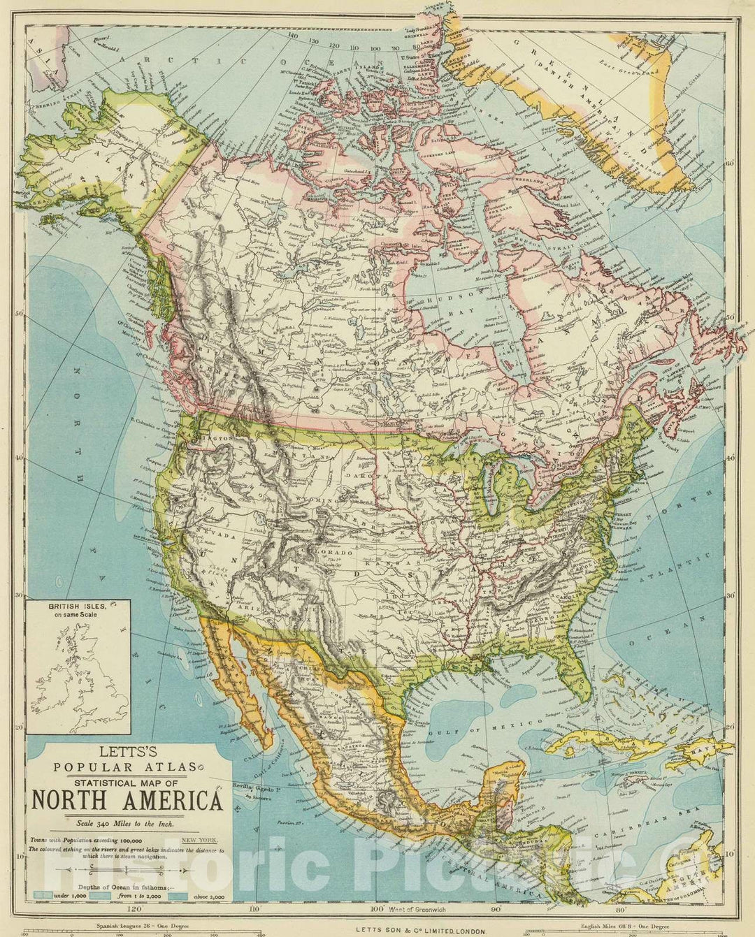 Historic Map : 1883 North America. - Vintage Wall Art