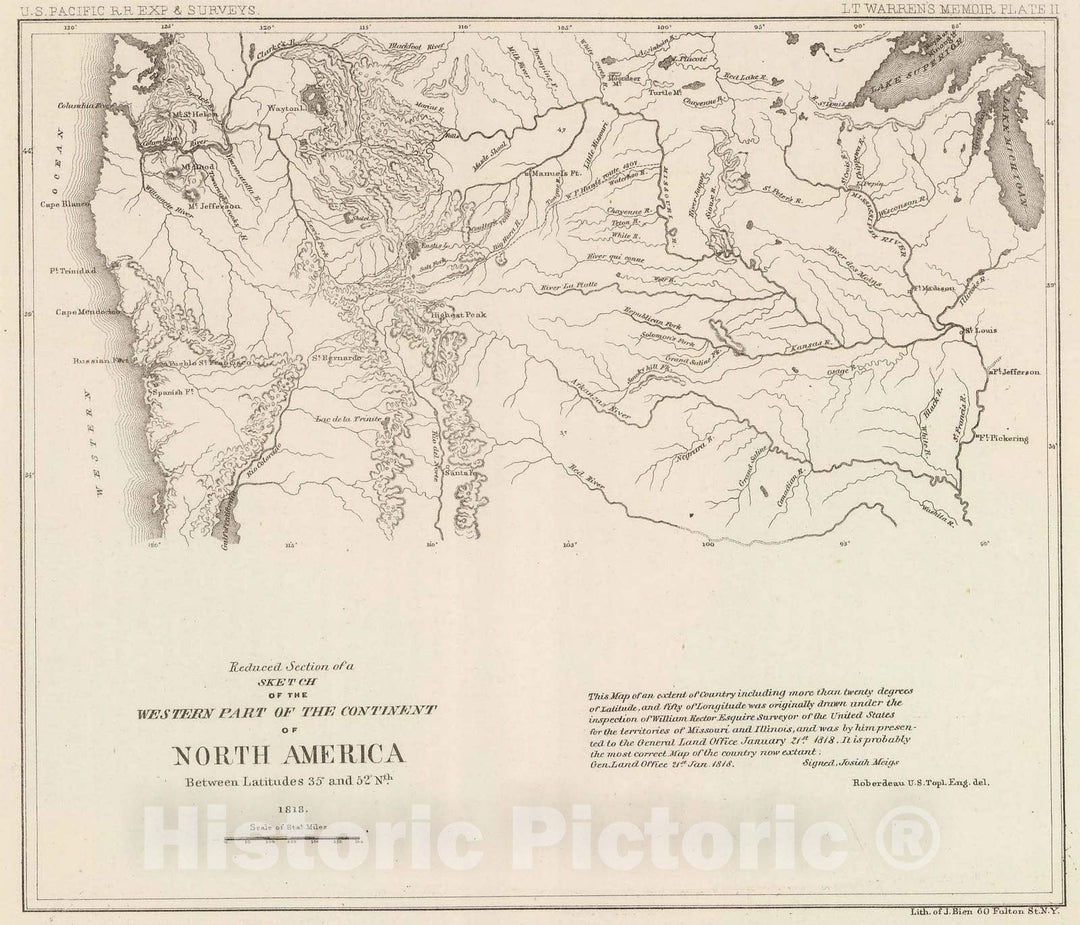 Historic Map : Exploration Book - 1861 Reduced Section, Sketch, W. pt. of North America, 1818. - Vintage Wall Art