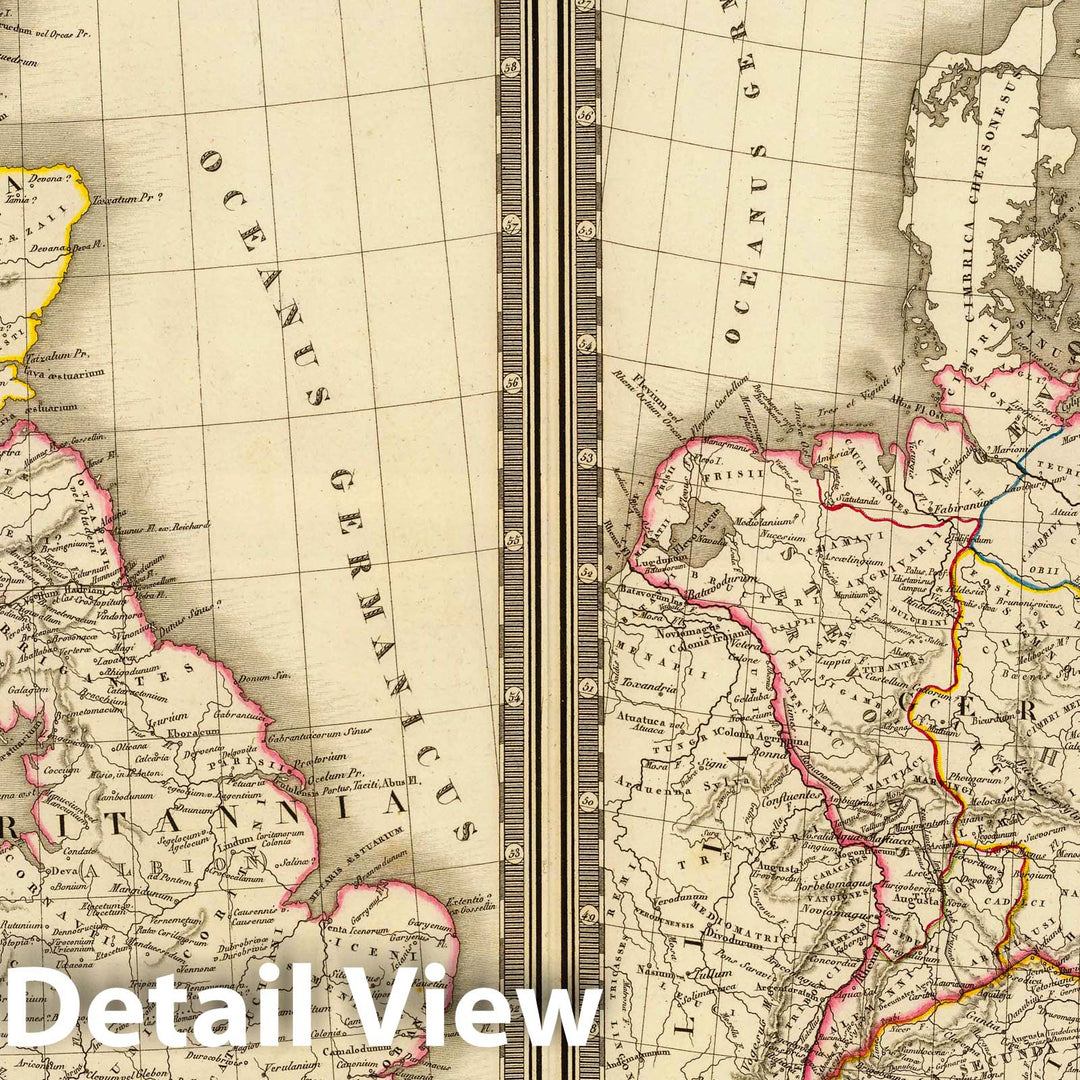 Historic Wall Map : England; Germany, British Isles 1827 Iles Britanniques anciennes, Germanie ancienne, Rhetie, Pannonie, Norique. , Vintage Wall Art