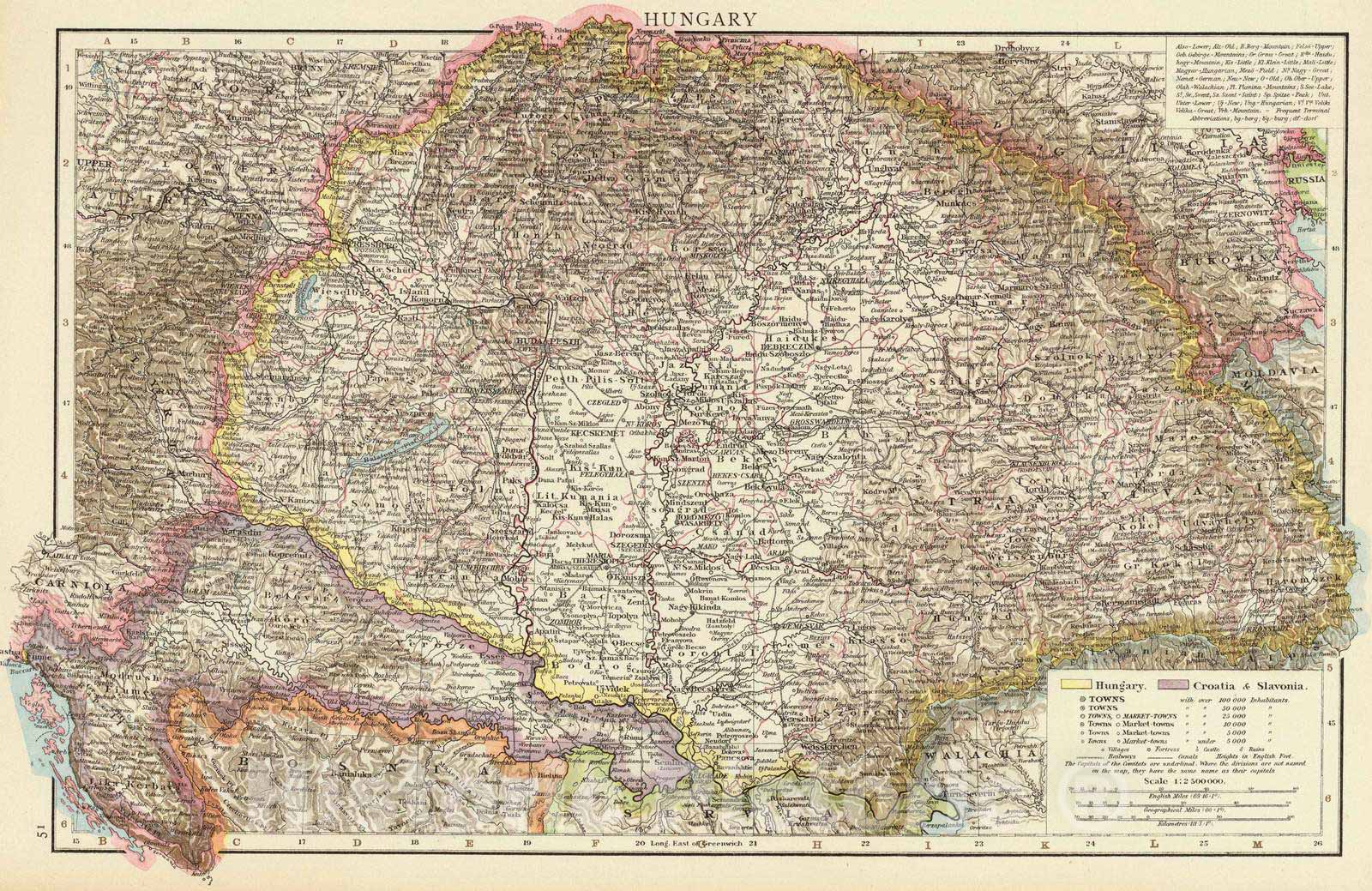 Historic Map : 1895 Hungary. - Vintage Wall Art