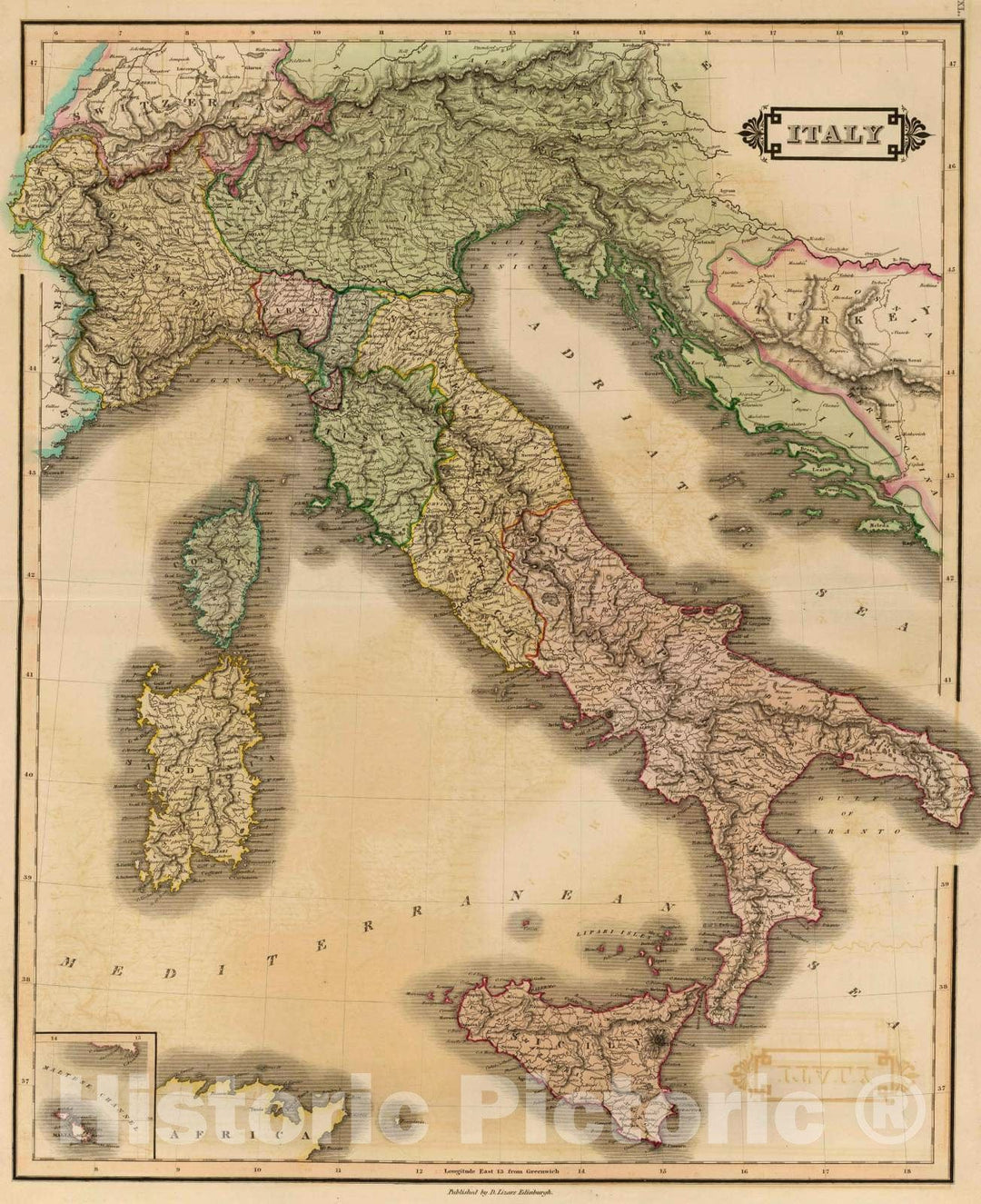 Historic Map : 1831 Italy. - Vintage Wall Art