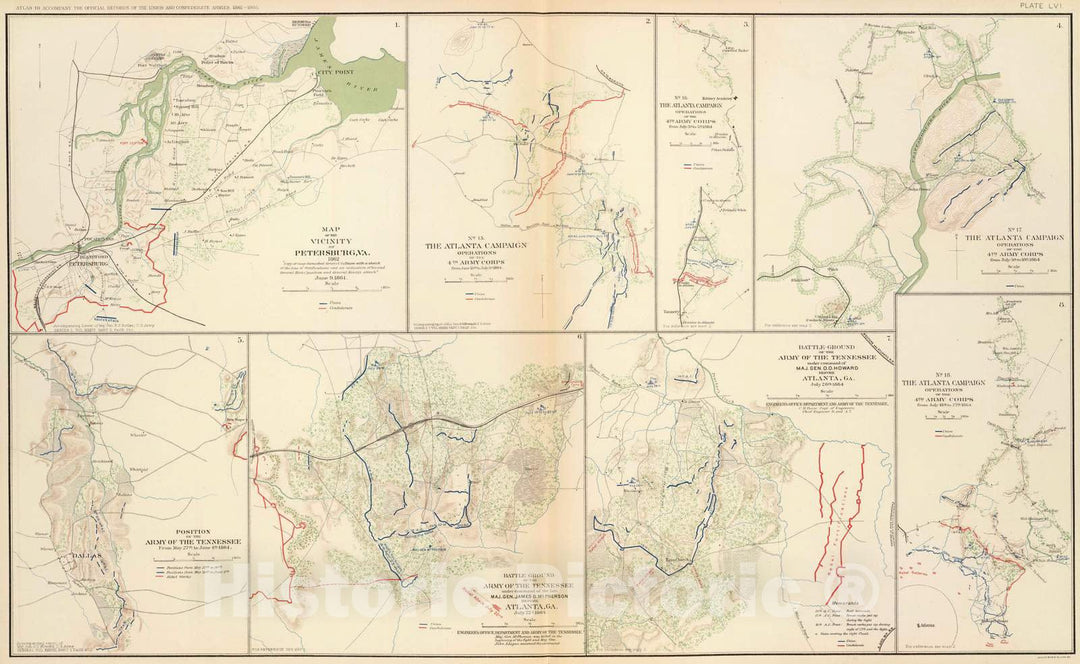 Historic Map : Military Atlas - 1895 Petersburg, Va, Atlanta Campaign. - Vintage Wall Art