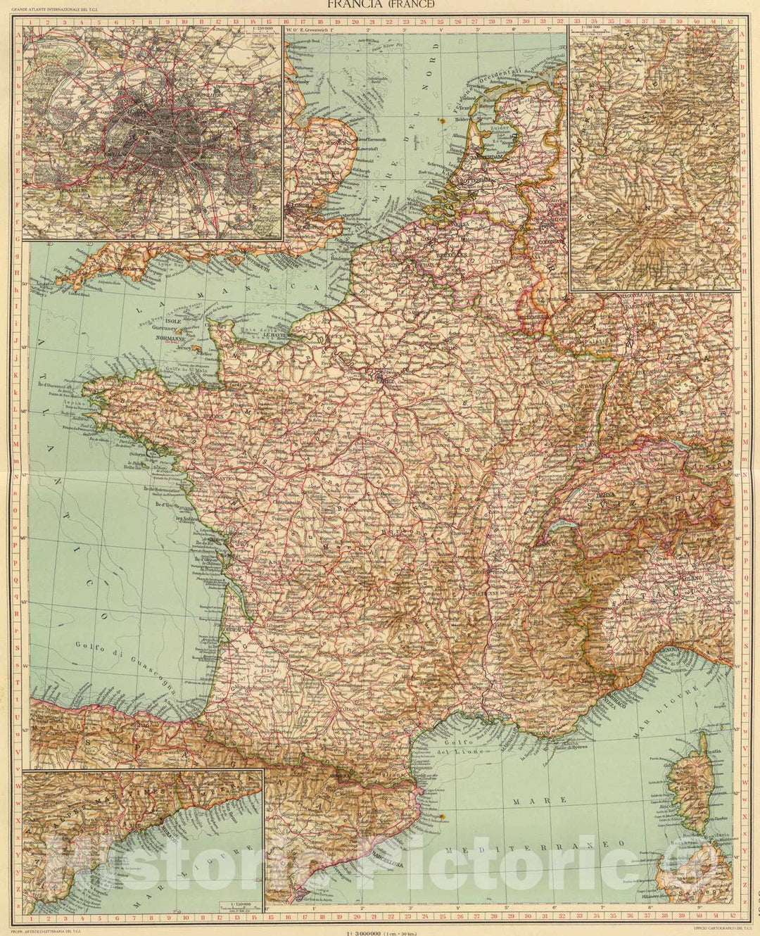 Historic Map : France, Paris Region , France 1929 30-31. Francia, France. , Vintage Wall Art