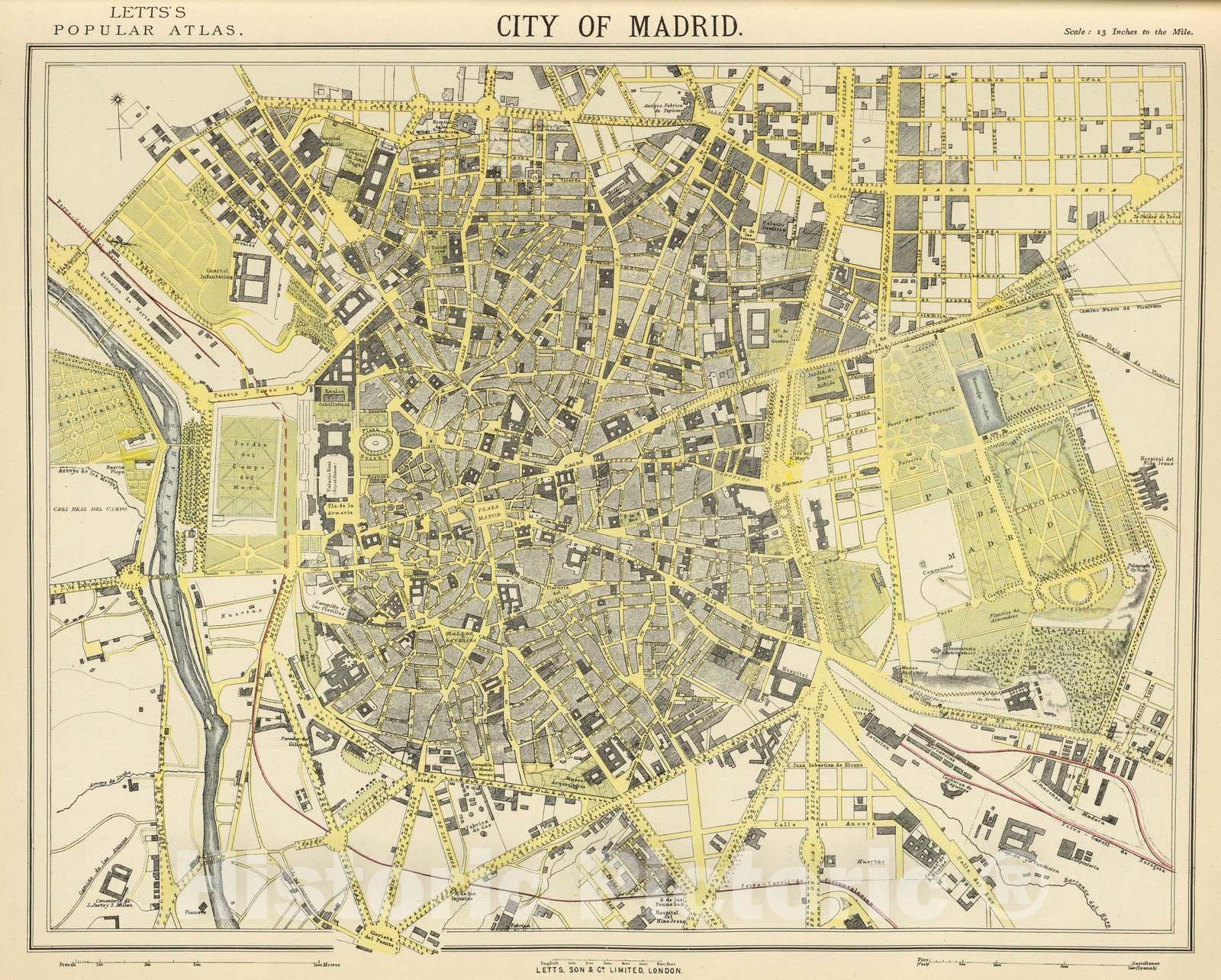 Historic Map : Spain , Madrid Spain, 1883 Madrid. , Vintage Wall Art