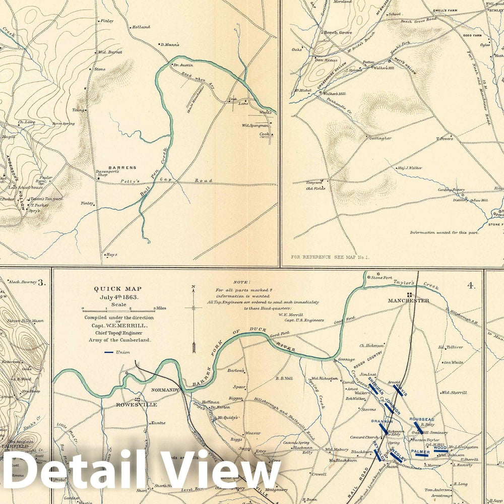 Historic Map : Military Atlas - 1895 Readyville, Bradyville, Woodbury. - Vintage Wall Art