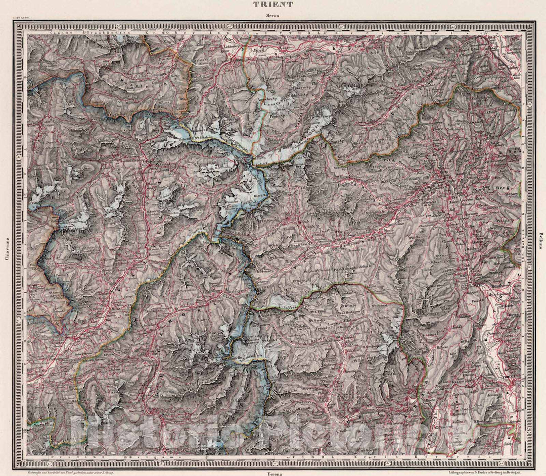 Historic Map : Italy , Trient (Italy), 1835 Trient , Vintage Wall Art