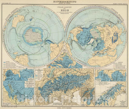 Historic Map : Canada; Germany, , Europe; World 1892 Eisverbreitung. , Vintage Wall Art