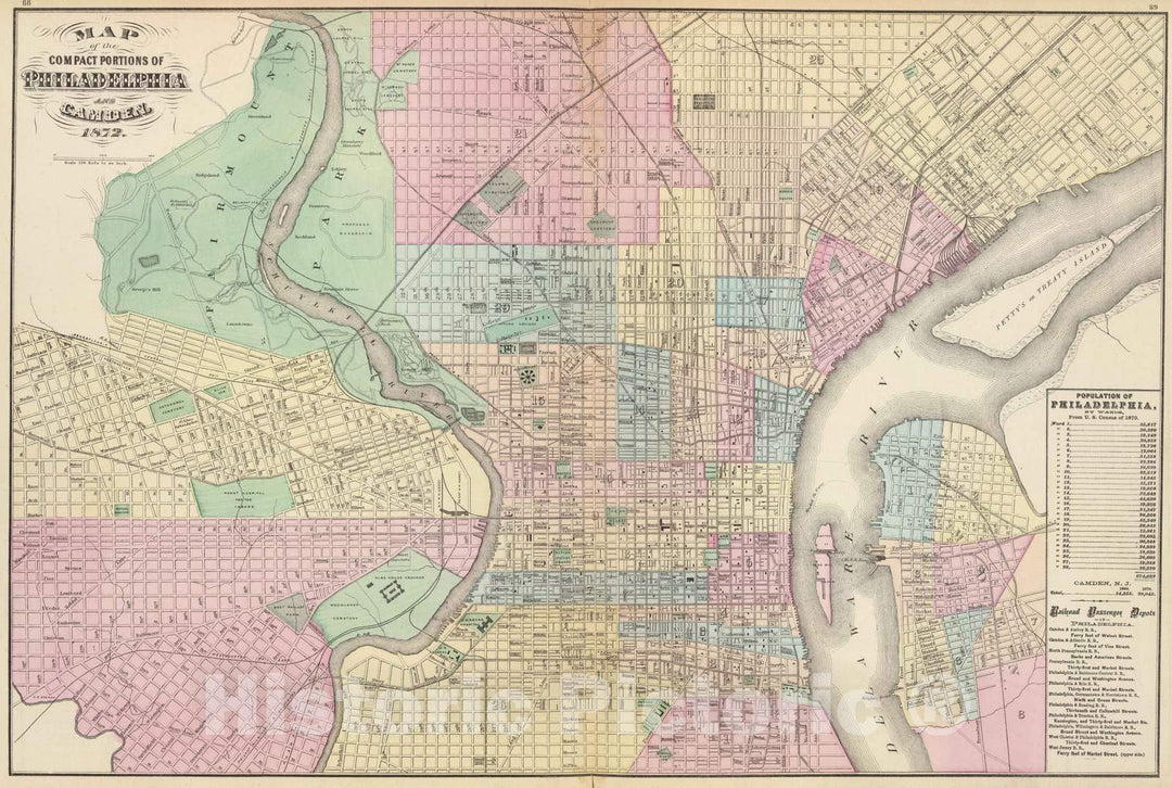 Historic Map : 1872 Philadelphia, Camden. - Vintage Wall Art