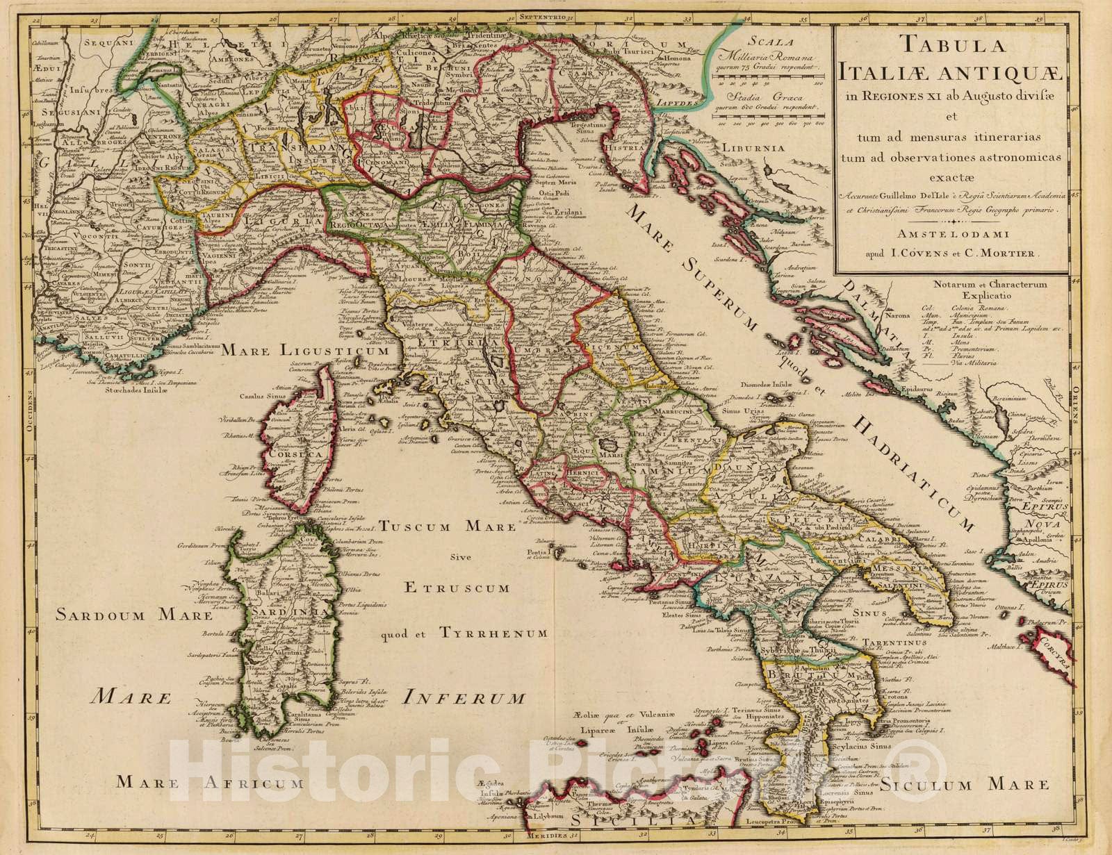 Historic Map : Italy, 1742 Italiae Antiquae in regiones XI ab Augusto divisae. , Vintage Wall Art