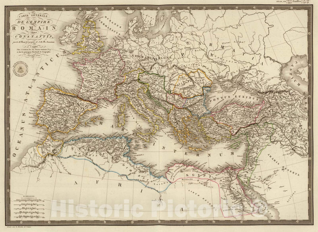 Historic Map : Rome, Eastern Hemisphere 1822 Empire Romain Sous Constantin. , Vintage Wall Art