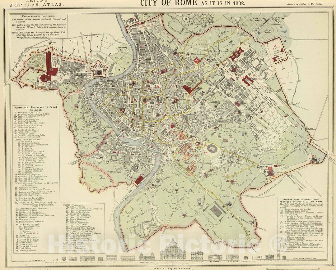 Historic Wall Map : 1883 Rome. - Vintage Wall Art