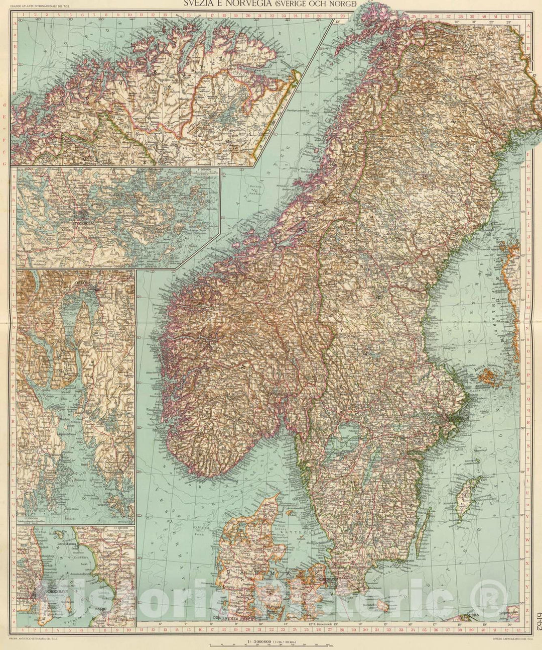 Historic Map : Norway; Sweden, 1929 61-62. Svezia, Norvegia. , Vintage Wall Art