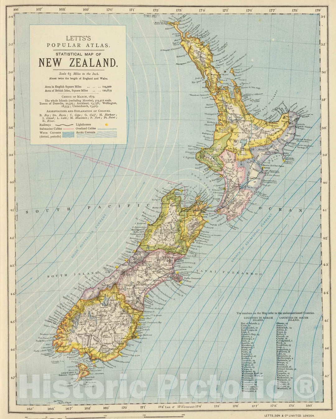 Historic Map : 1883 New Zealand : Vintage Wall Art