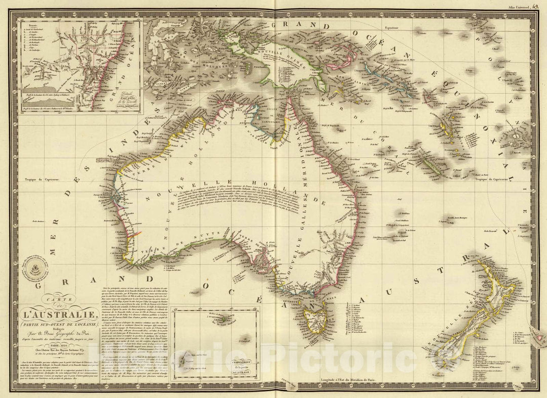 Historic Map : Australia; New Zealand, 1826 Australie. , Vintage Wall Art