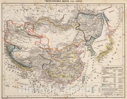 Historic Map : China; Japan, East Asia 1855 Chinesisches Reich, Japan. , Vintage Wall Art