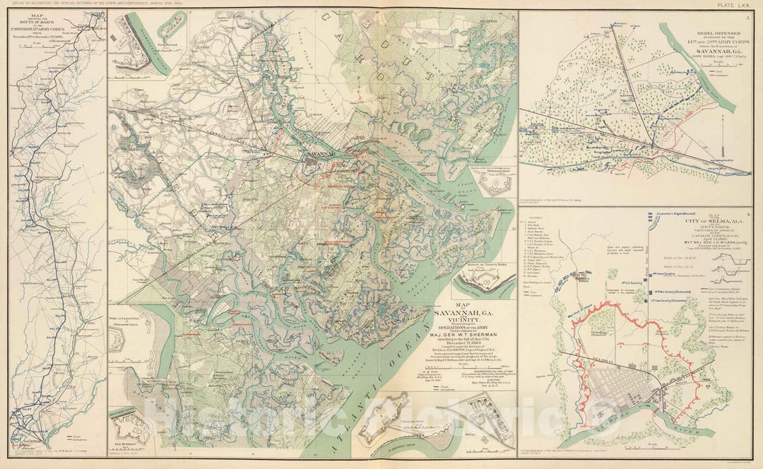 Historic Map - Military Atlas - 1895 Savannah, Ga. and Vicinity. - Vintage Wall Art