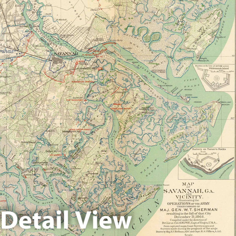 Historic Map - Military Atlas - 1895 Savannah, Ga. and Vicinity. - Vintage Wall Art