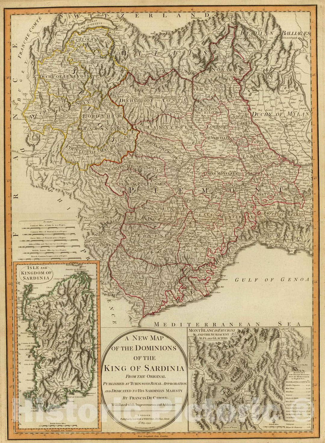 Historic Map : 1799 Kingdom of Sardinia. - Vintage Wall Art