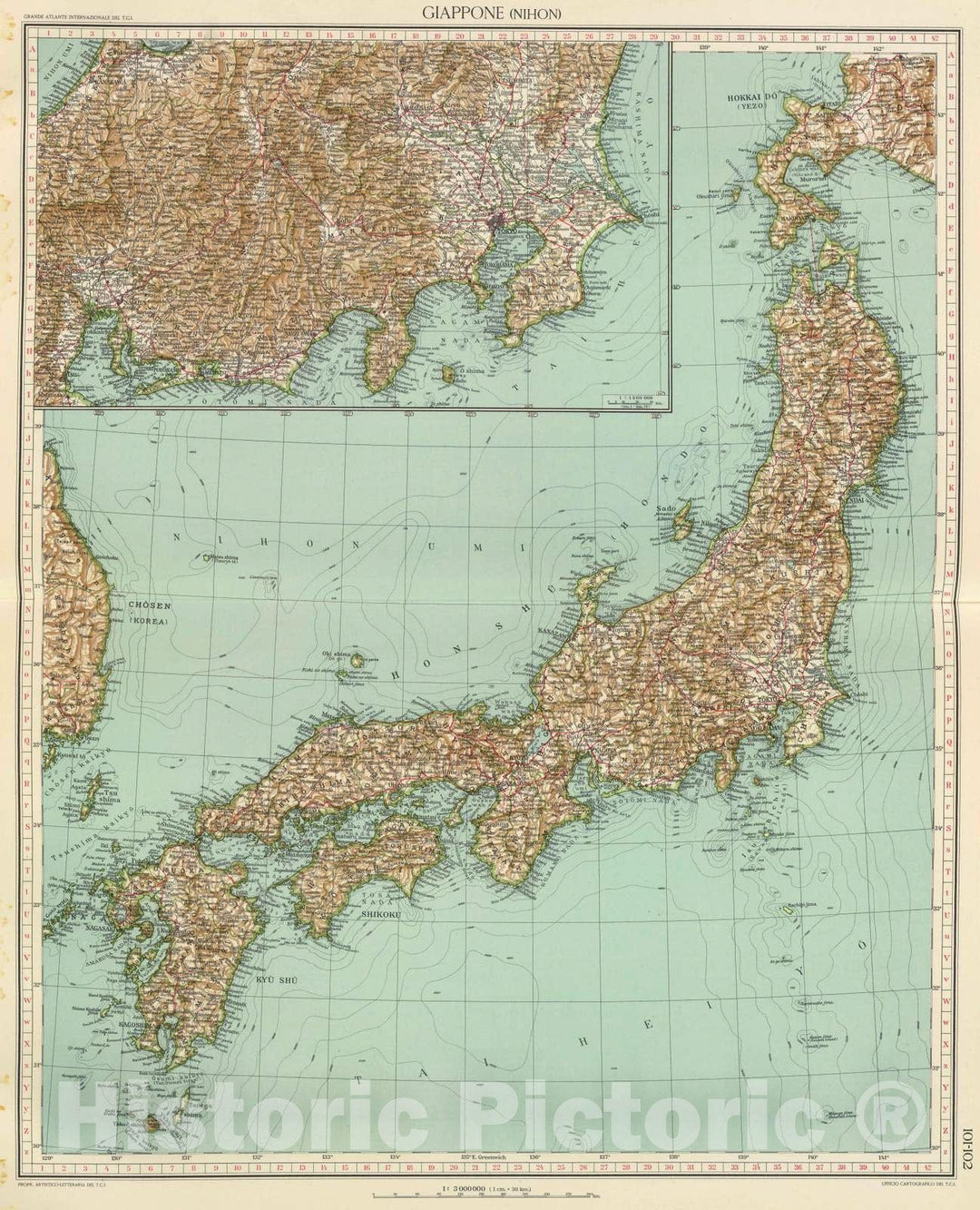 Historic Map : Japan, 1929 101-02. Giappone. , Vintage Wall Art