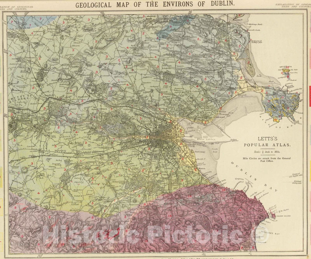 Historic Map : 1883 Geological map Dublin. - Vintage Wall Art