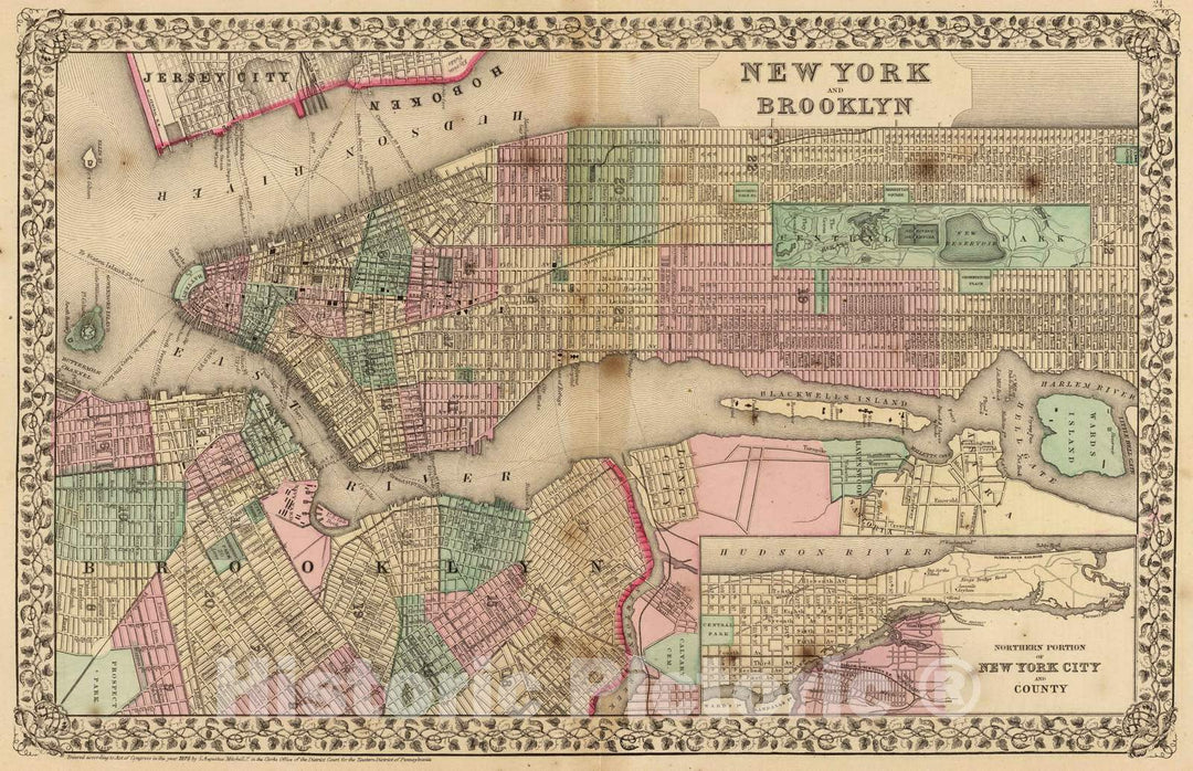 Historic Map : 1870 New York, Brooklyn. - Vintage Wall Art