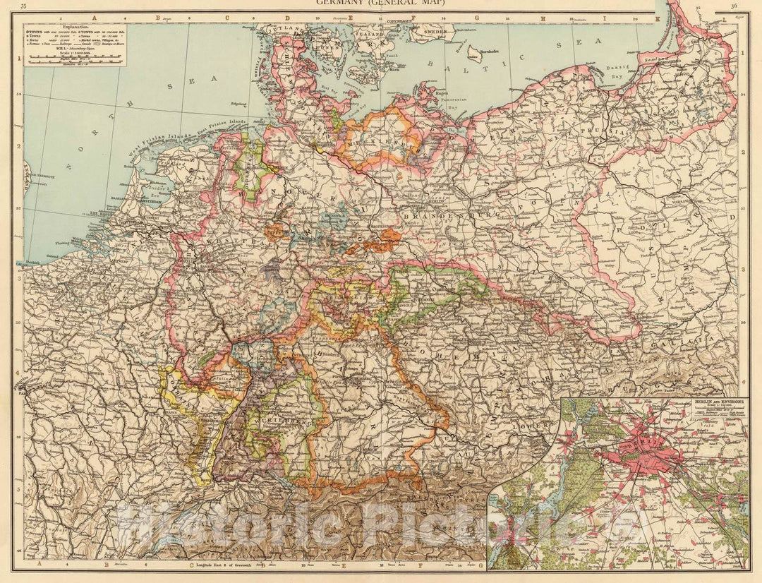 Historic Map : 1895 Germany. - Vintage Wall Art