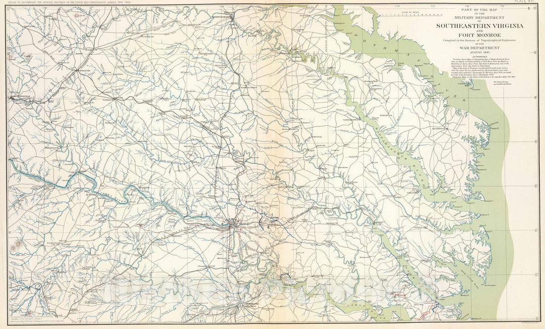 Historic Map : Military Atlas - 1895 SE Virginia, Ft. Monroe. - Vintage Wall Art