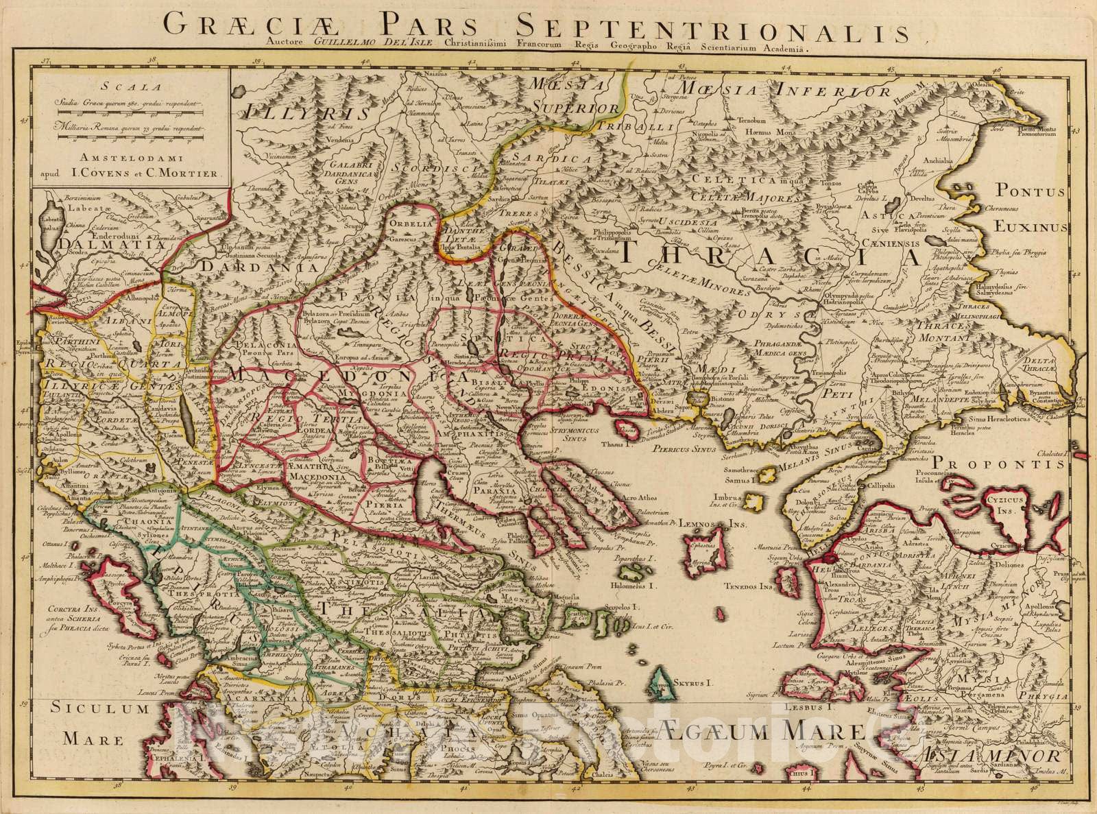 Historic Map : Greece; Macedonia, Balkan Peninsula 1742 Graeciae pars Septentrionalis. , Vintage Wall Art