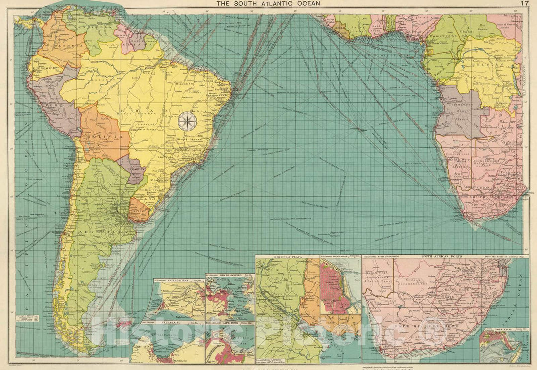 Historic Map : 1922 S. Atlantic Ocean. - Vintage Wall Art