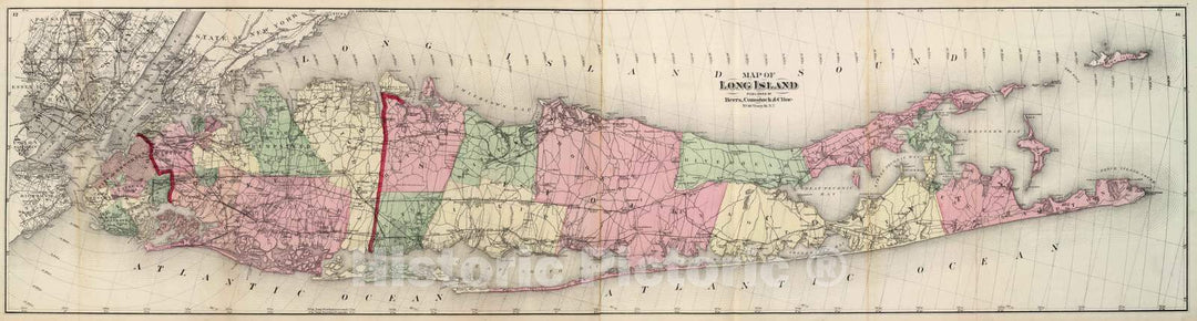 Historic Map : 1873 Long Island, Atlas - Vintage Wall Art