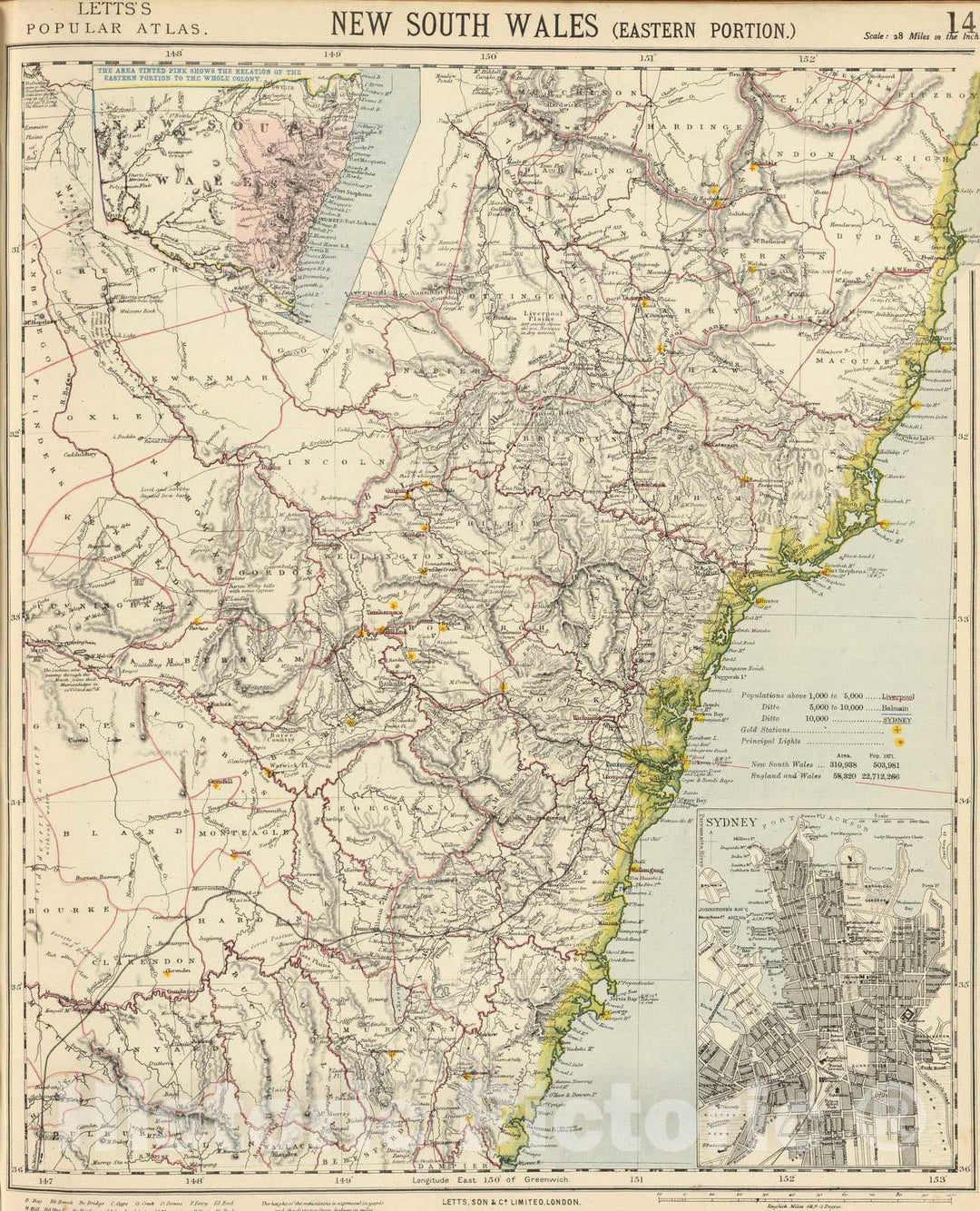 Historic Map : 1883 New South Wales. - Vintage Wall Art