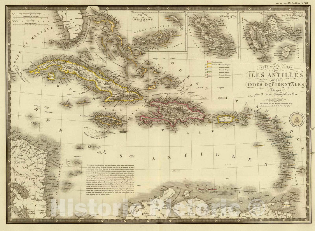 Historic Map : Martinique, West Indies 1828 Iles Antilles ou des Indes Occidentales. , Vintage Wall Art