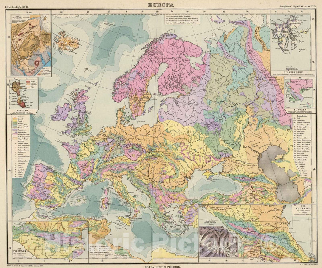 Historic Map : Iceland; Italy, Caucasus, Europe 1892 Europa. , Vintage Wall Art