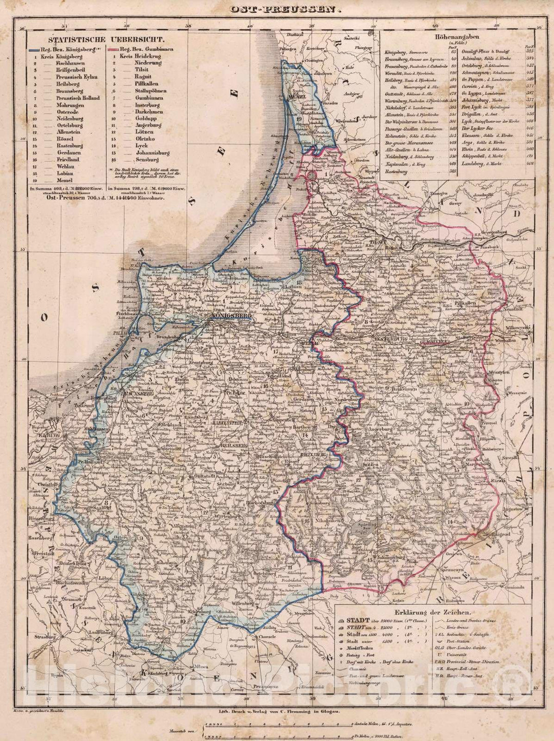 Historic Wall Map : Poland; Russia, Prussia, East (Poland and Russia) 1855 Ost-Preussen. , Vintage Wall Art