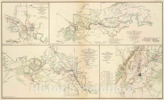 Historic Map : Military Atlas - 1895 Rappahannock R, Chancellorsville, Fredericksburg. - Vintage Wall Art