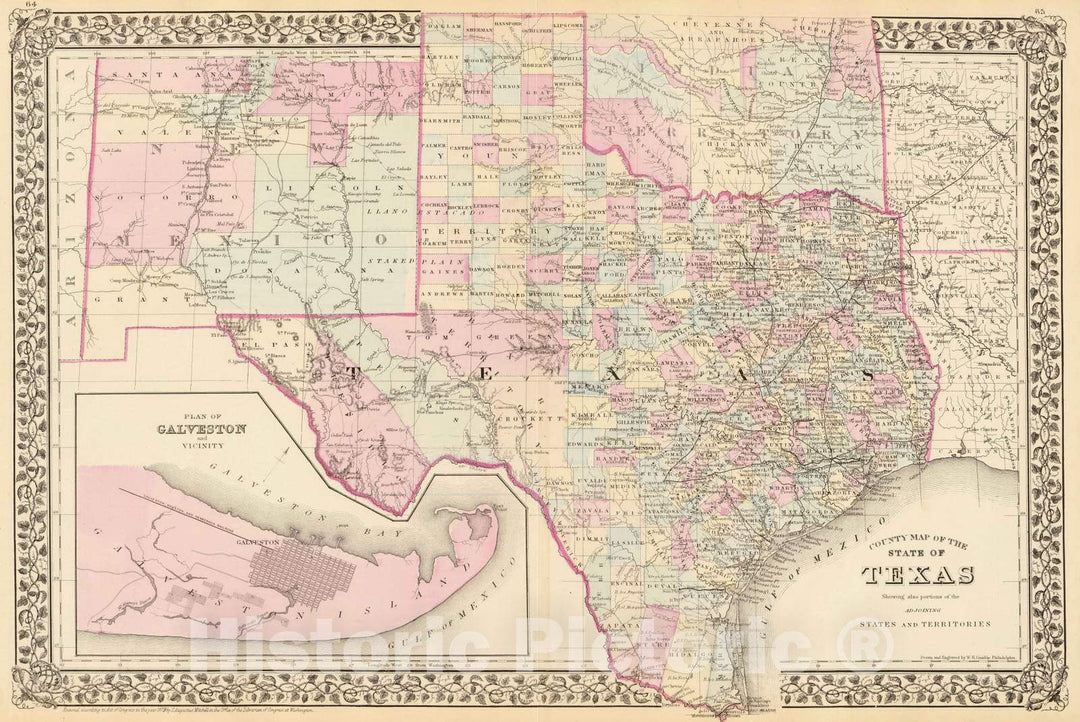 Historic Map : 1880 Texas. - Vintage Wall Art